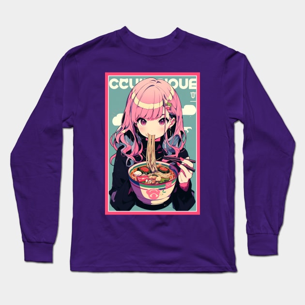 Cute Anime Girl |  Ramen Noodles | Hentaii Chibi Kawaii Design Long Sleeve T-Shirt by AlNoah